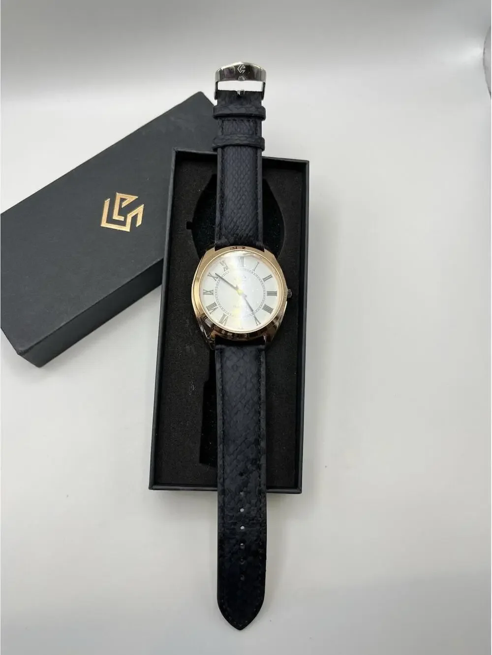 Watch Women's or Unisex Rose Gold & White Tone Dial Black Band New in box